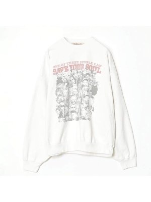 画像1: REMI RELIEF レミレリーフ / ダブルSP加工 裏毛クルー [SAVE YOUR SOUL] OFF WHITE